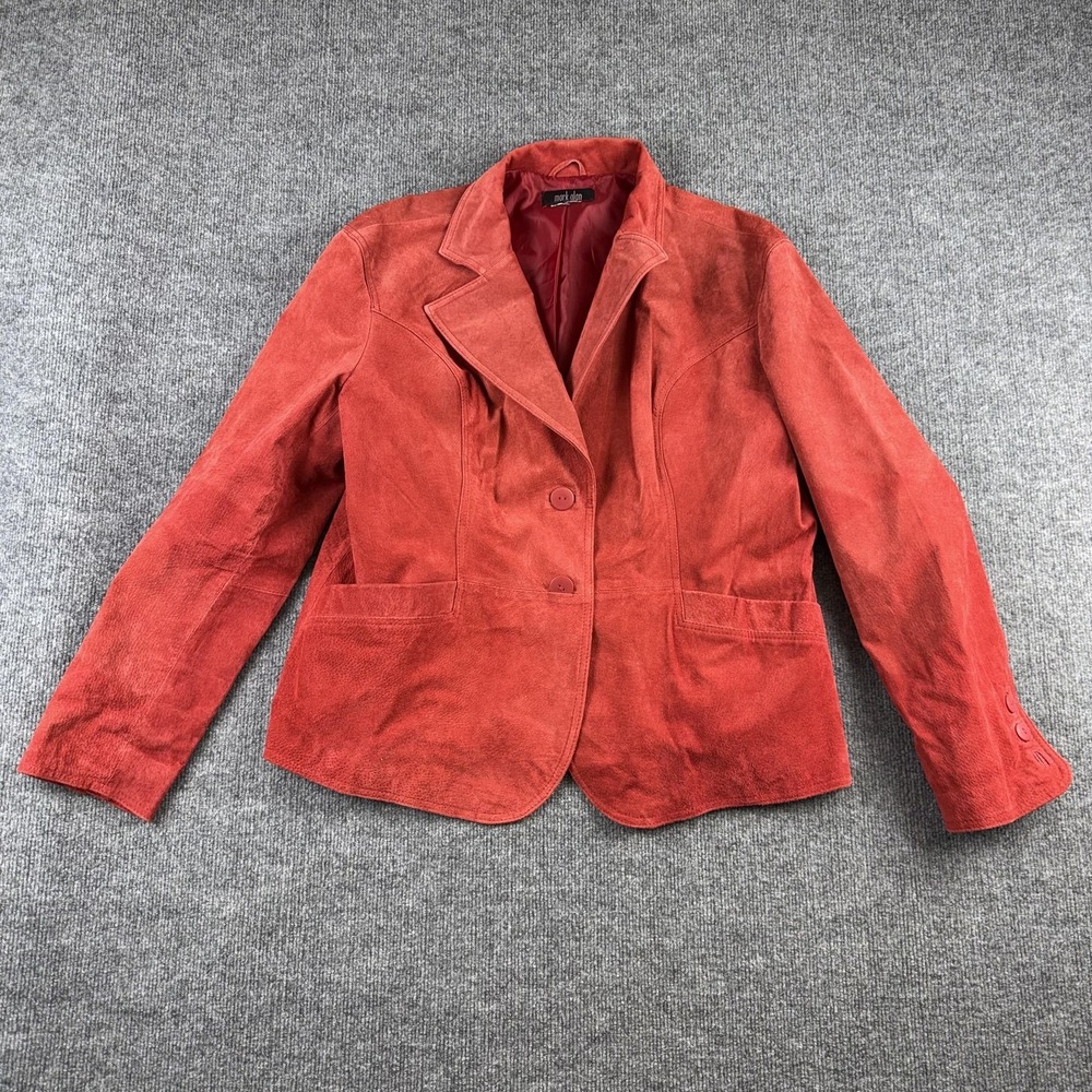 Mark Alan Suede Blazer Jacket Womens Medium Red Button Front Lined Pockets